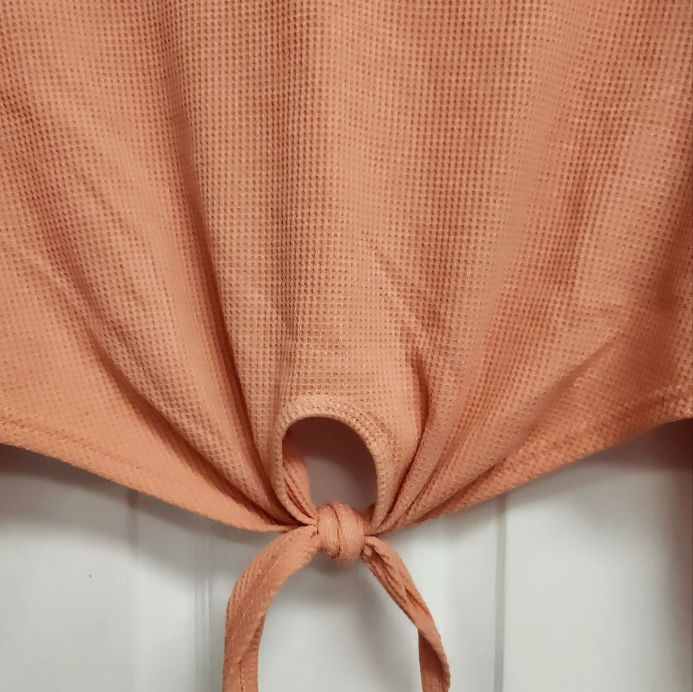 Cupshe Orange Creamsicle Tie-Front Cropped Sweatshirt - Picture 2 of 10